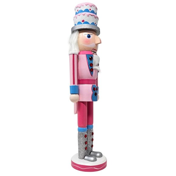 Pastel Cake Soldier Nutcracker 15" tall Pink, Candy Themed Decor, Christmas Gift - Picture 2 of 5